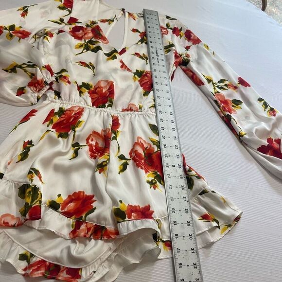 SHOW ME YOUR MUMU Romper XS Satin ROCKY White Rose V-NECK LONG SLEEVE - Picture 8 of 10